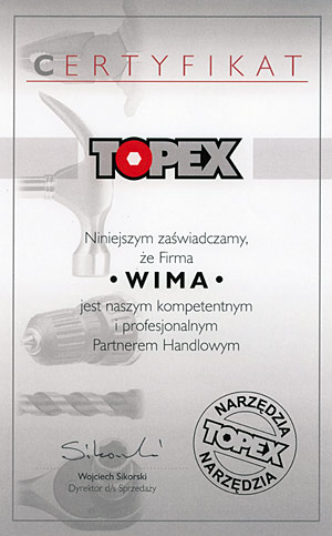 Certyfikat Topex dla firmy WIMA
